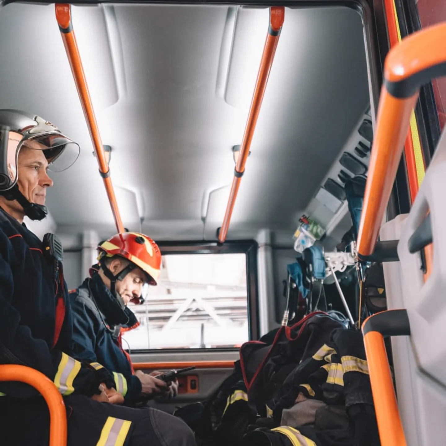 Firefighters in truck